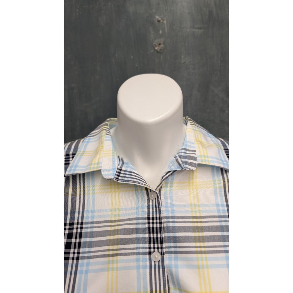 Lands End No Iron Supima Shirt Sz 22W Blue Yellow Plaid Long Sleeve Cotton - Picture 2 of 7